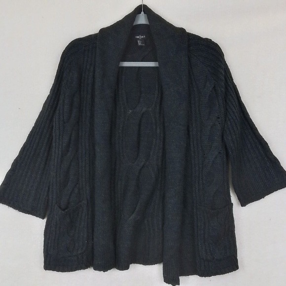 Forever 21 Chunky Cable Knit Open Front Cardigan Size Small in Navy, Green - Picture 1 of 11